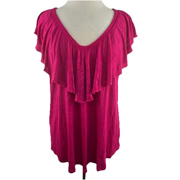 ana A New Approach XL Top Womens Sleeveless Ruffled V-Neck Fuchsia Pink - Picture 1 of 9